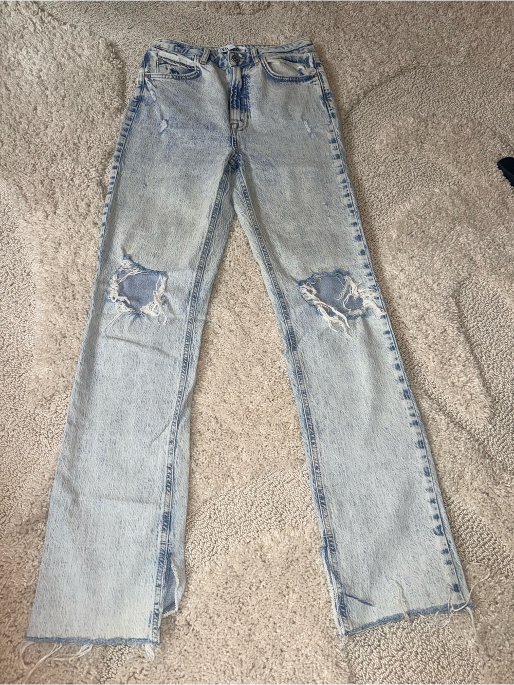 Zara Light Blue Distressed Flare Jeans